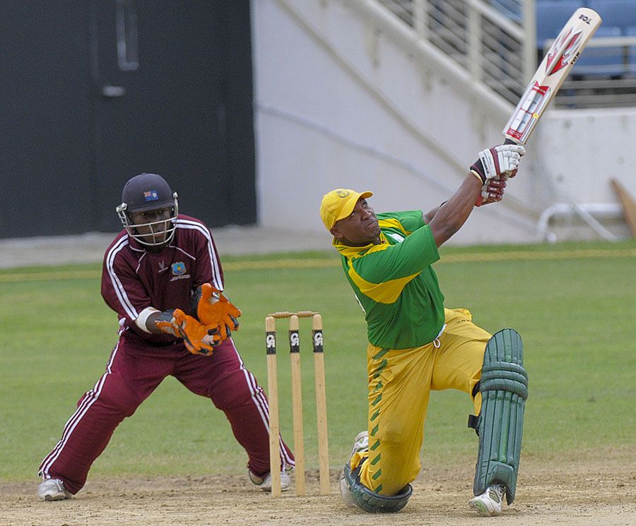Lyndon James hits out during his innings of 64