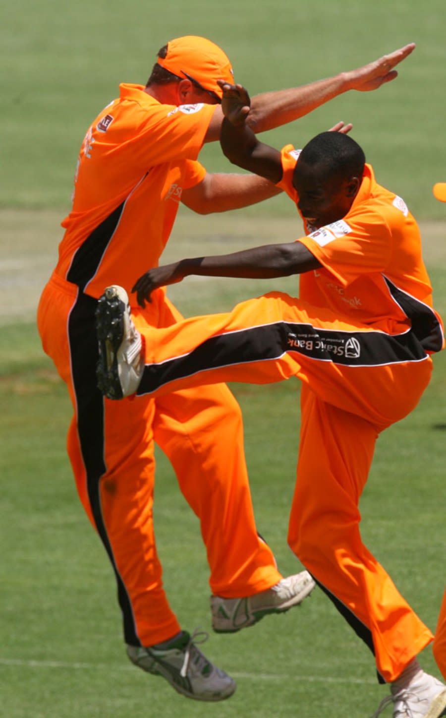 Trevor Garwe celebrates one of his four wickets against Southern Rocks