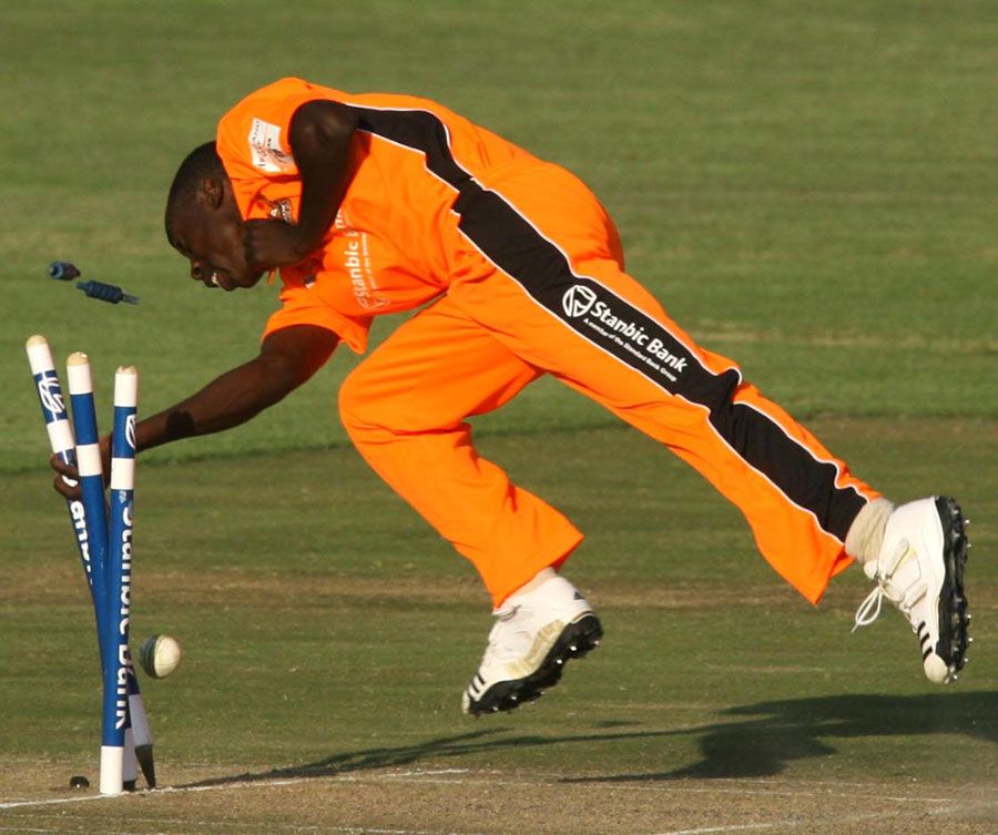 Trevor Garwe completes a 31-run victory for the Eagles with a run-out