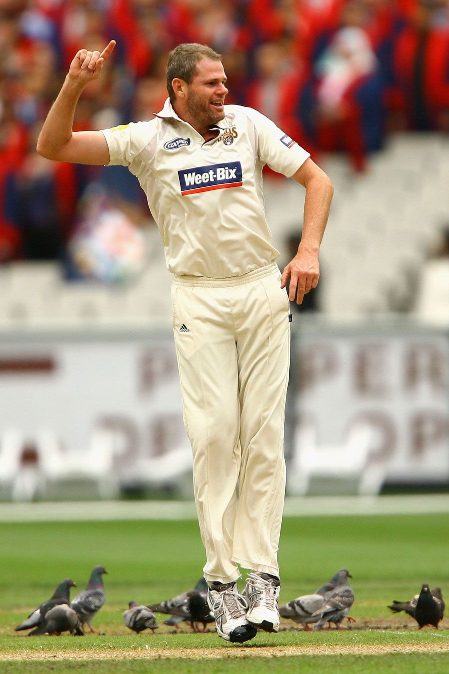 Chris Swan celebrates a wicket