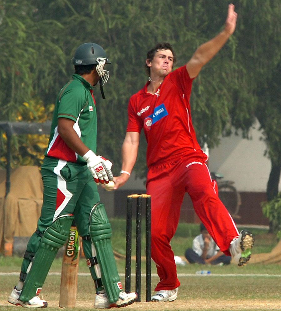 Keegan Meth runs in during his four-wicket haul