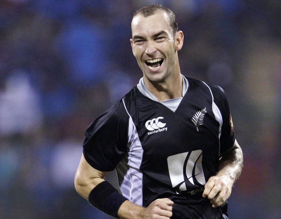 Andy McKay is all smiles after dismissing Virat Kohli