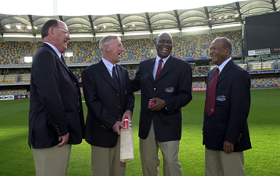 The final four protagonists of the tied Test: Australia's Ian Meckiff and Lindsay Kline with West Indies' Wes Hall and Joe Solomon at the 40-year reunion