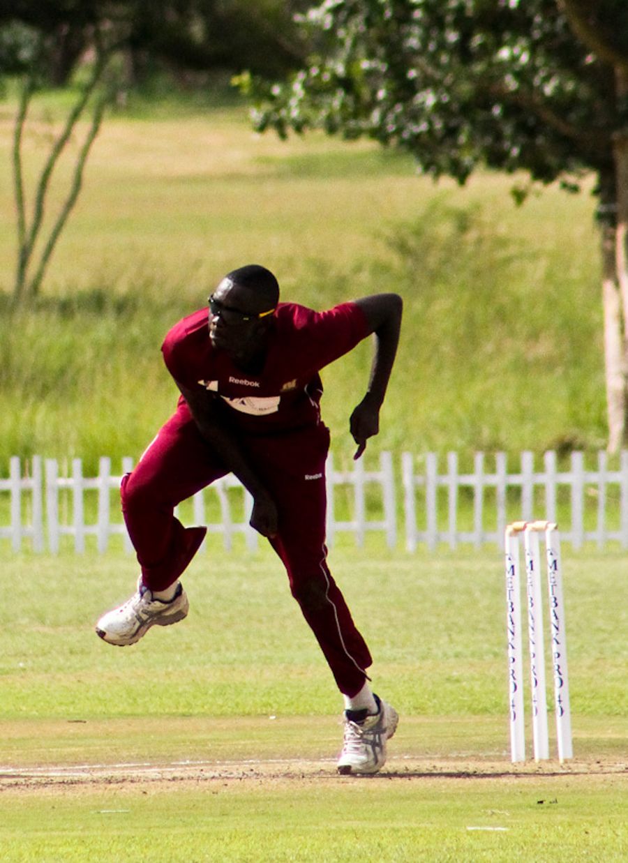 Offspinner Hilary Matanga bowls against Matabeleland Tuskers