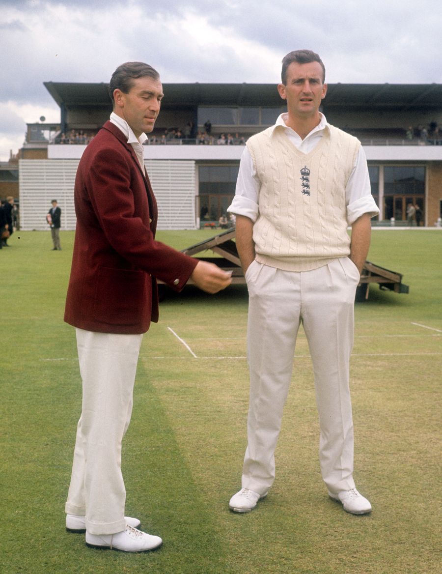 Keith Andrew and Ted Dexter prepare to toss