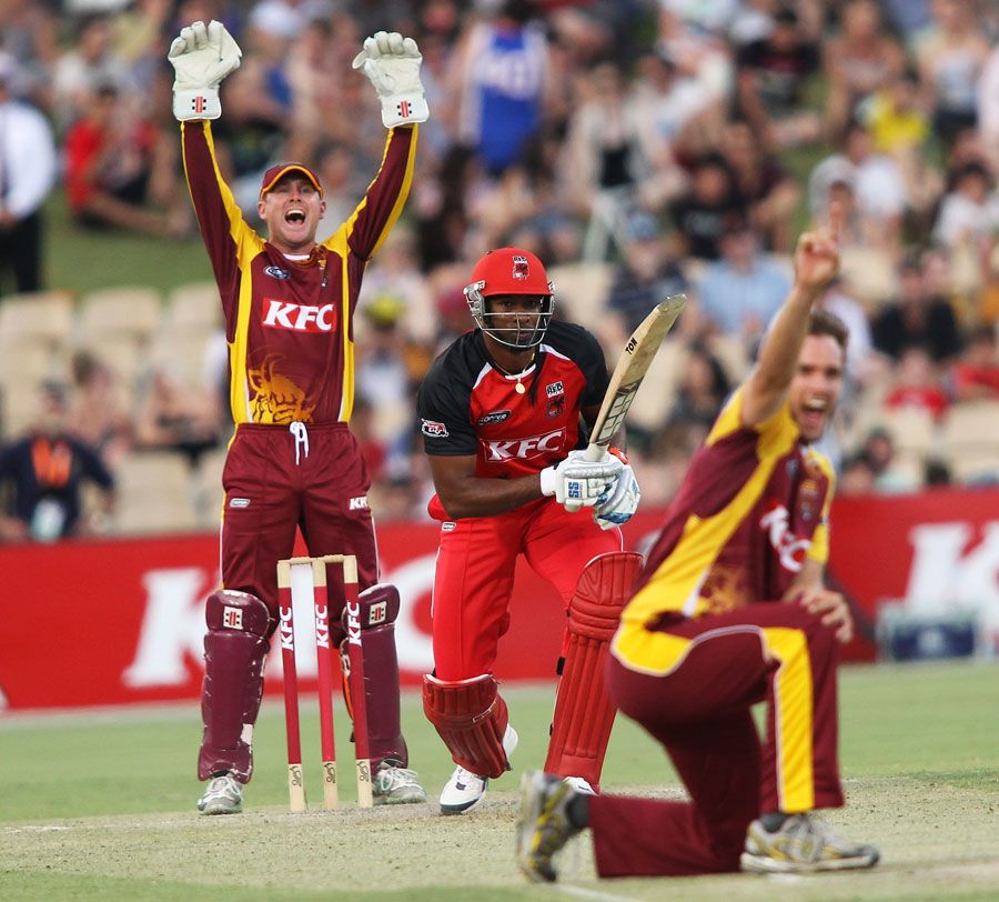 Chris Simpson traps Kieron Pollard lbw