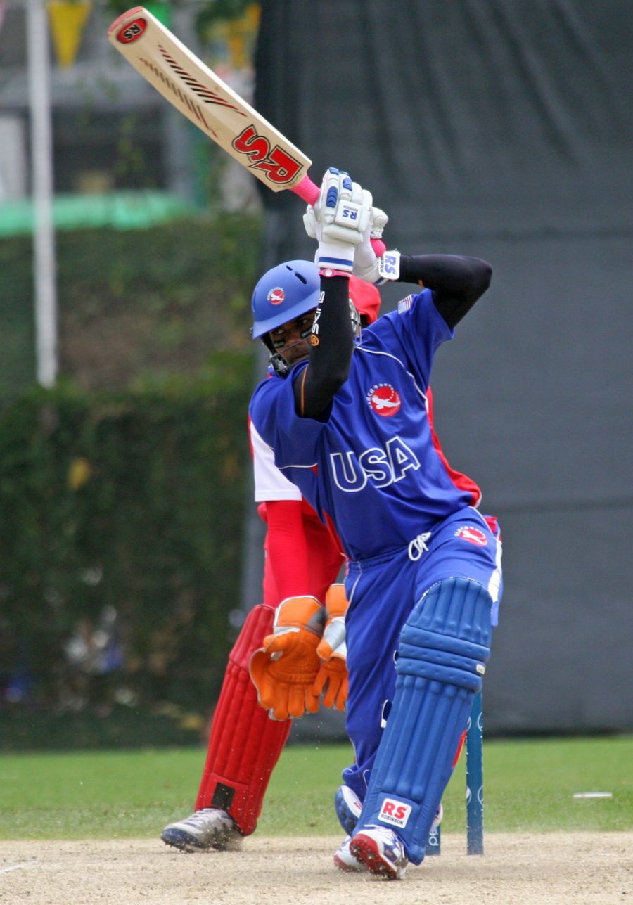 Steve Massiah drives through the covers during his match-winning innings