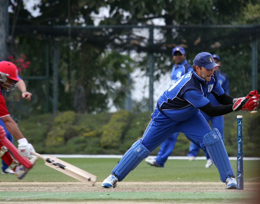 Rizwan Mahmood was run out by Hayden Patrizi for exactly fifty