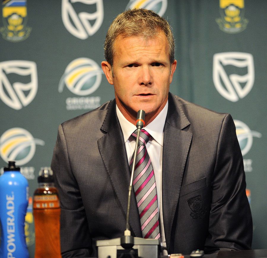 South Africa coach Corrie van Zyl speaks prior to the team's departure to the subcontinent