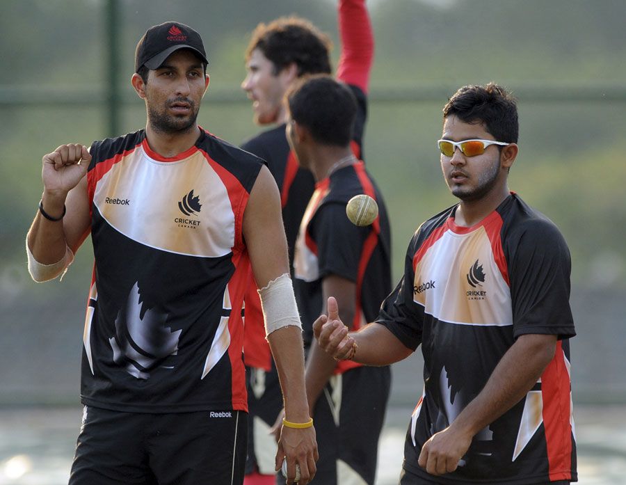 Hiral Patel and Zubin Surkari at Canada's training session ahead of their World Cup opening match against Sri Lanka