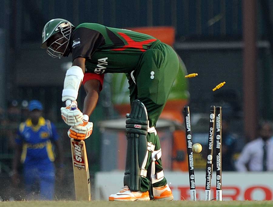 Peter Ongondo fails to keep out Lasith Malinga's yorker