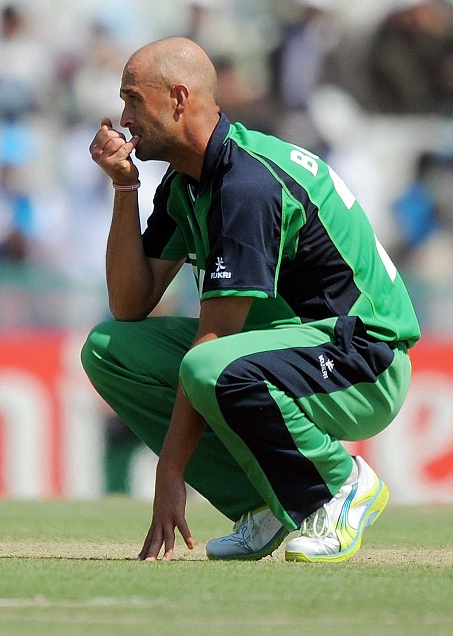 Andre Botha reacts as Kieron Pollard goes out of control