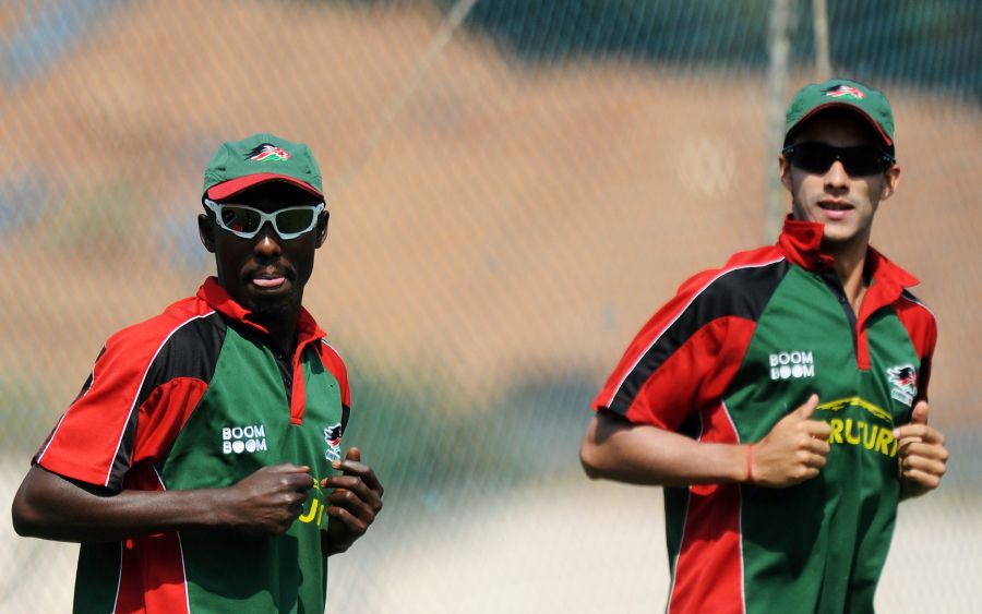Kenya captain Jimmy Kamande and opening batsman Seren Waters train in Bangalore