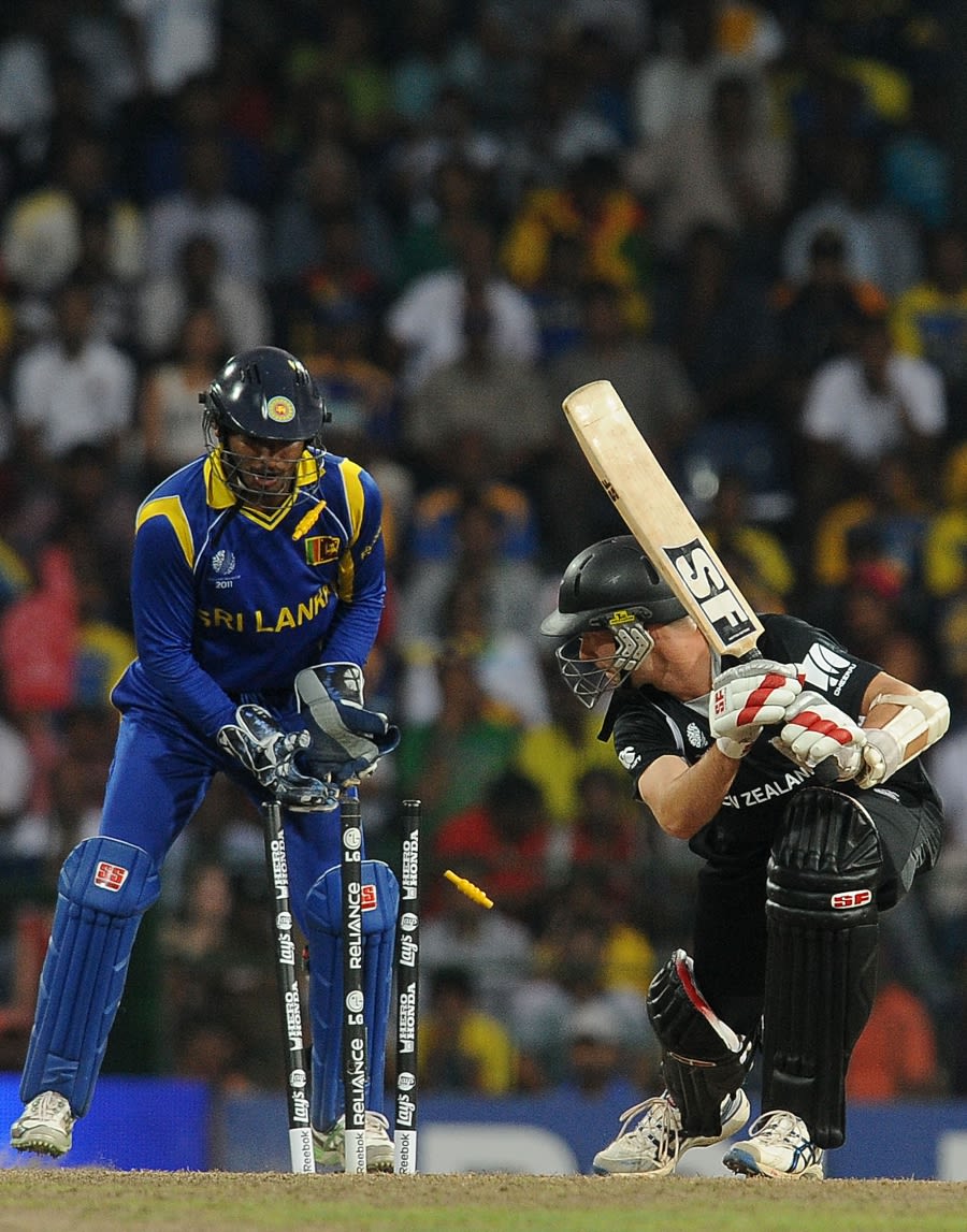 Andy McKay, New Zealand's No. 11, was bowled by Ajantha Mendis to end the innings