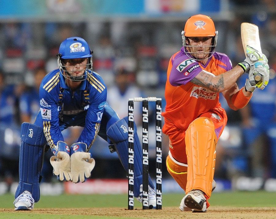 Davy Jacobs watches as Brendon McCullum plays a reverse sweep