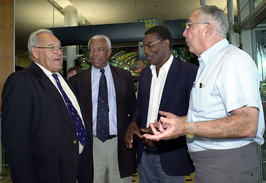 Gerry Alexander, Lance Gibbs, Chester Watson and Jackie Hendriks in Brisbane for the 40-year reunion of the tied Test