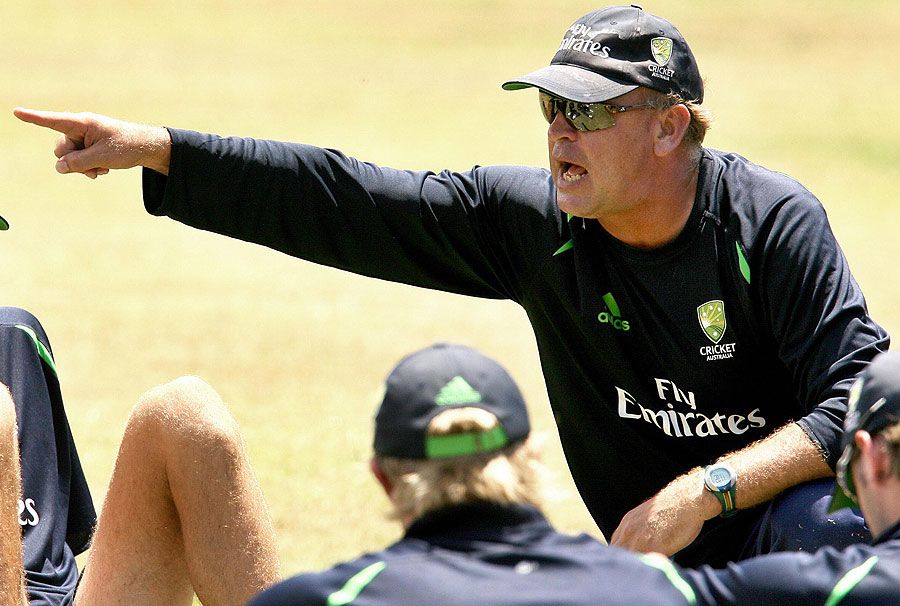 Australia's fielding coach, Mike Young, issues instructions