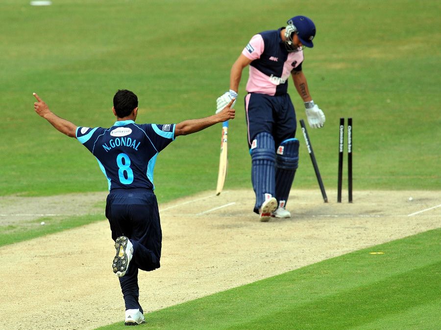 Scott Newman was bowled by Naved Arif as Middlesex lost early wickets