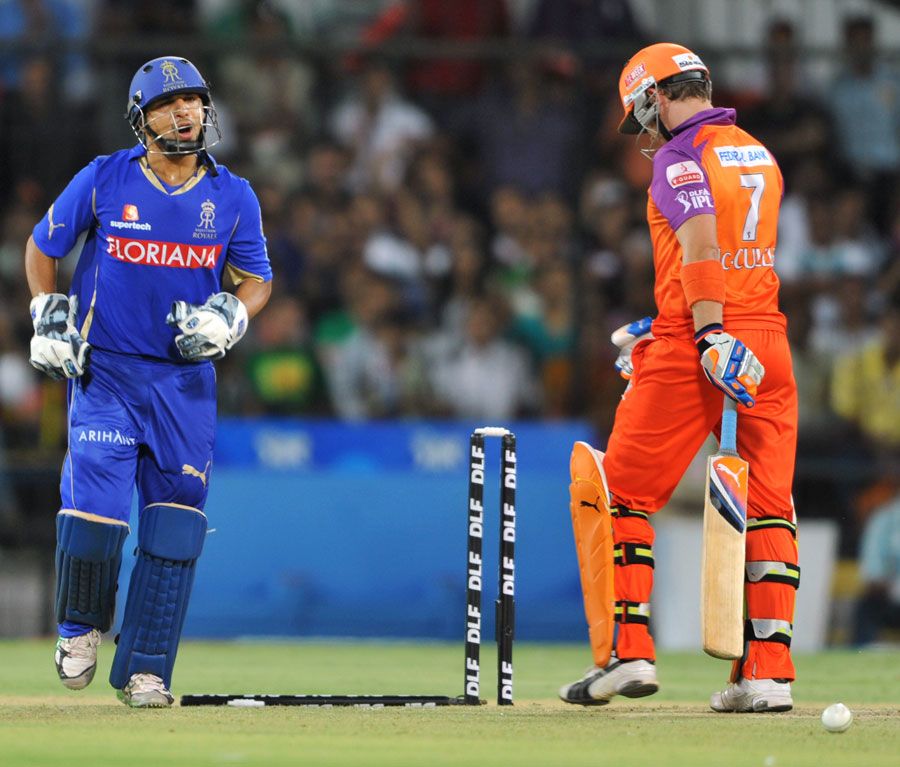 Brendon McCullum is bowled by Nayan Doshi
