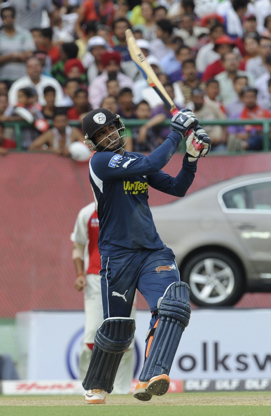 Ravi Teja lifts one to the boundary during his knock of 60