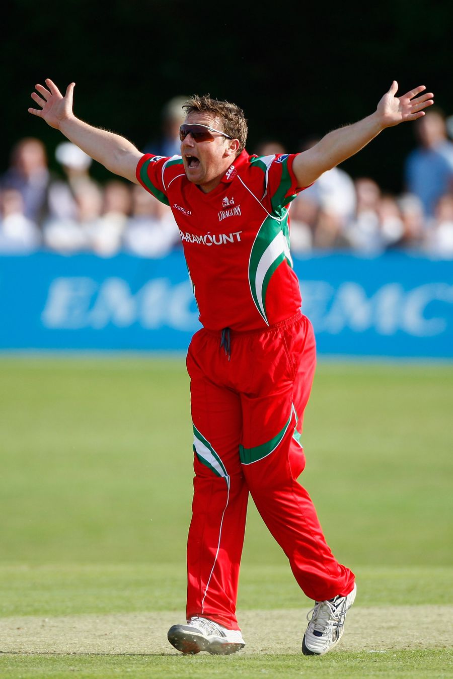Robert Croft appeals for one of his three wickets against Middlesex