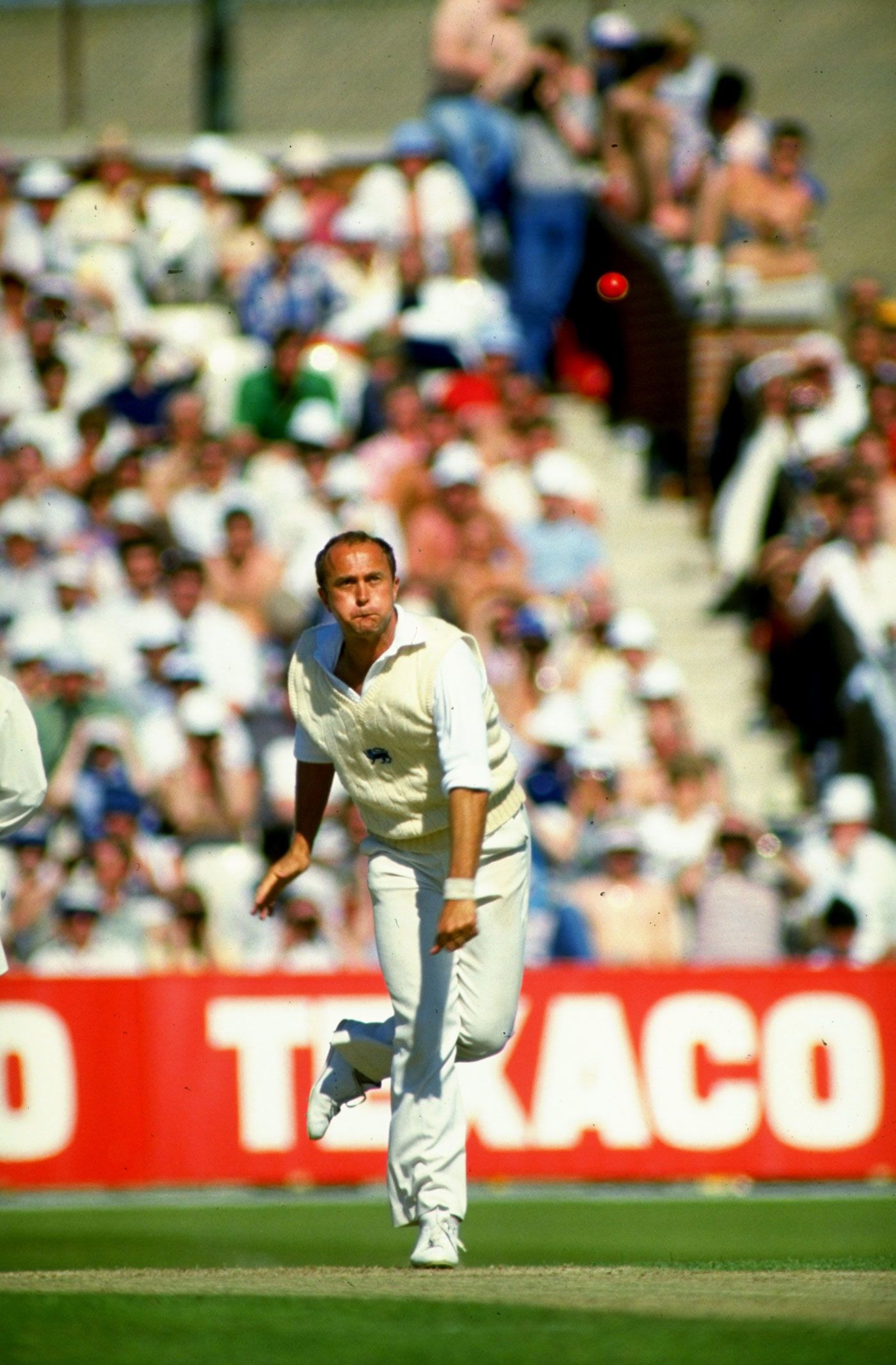 Phil Edmonds bowling against Australia