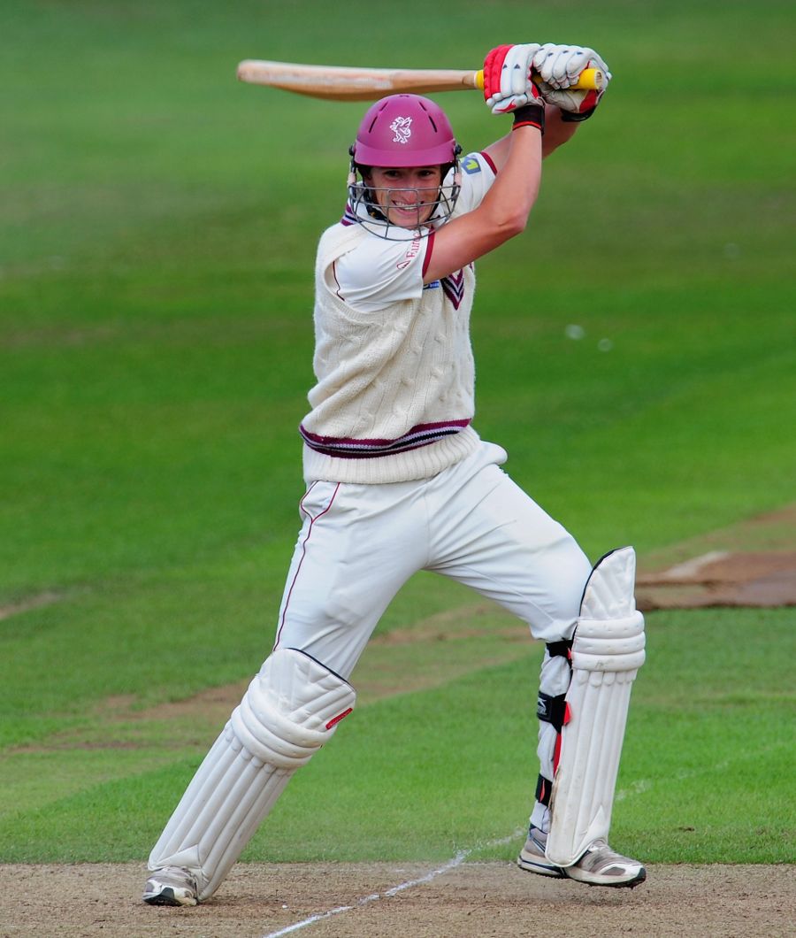 Chris Jones cracks the ball through the off side during his fifty against India