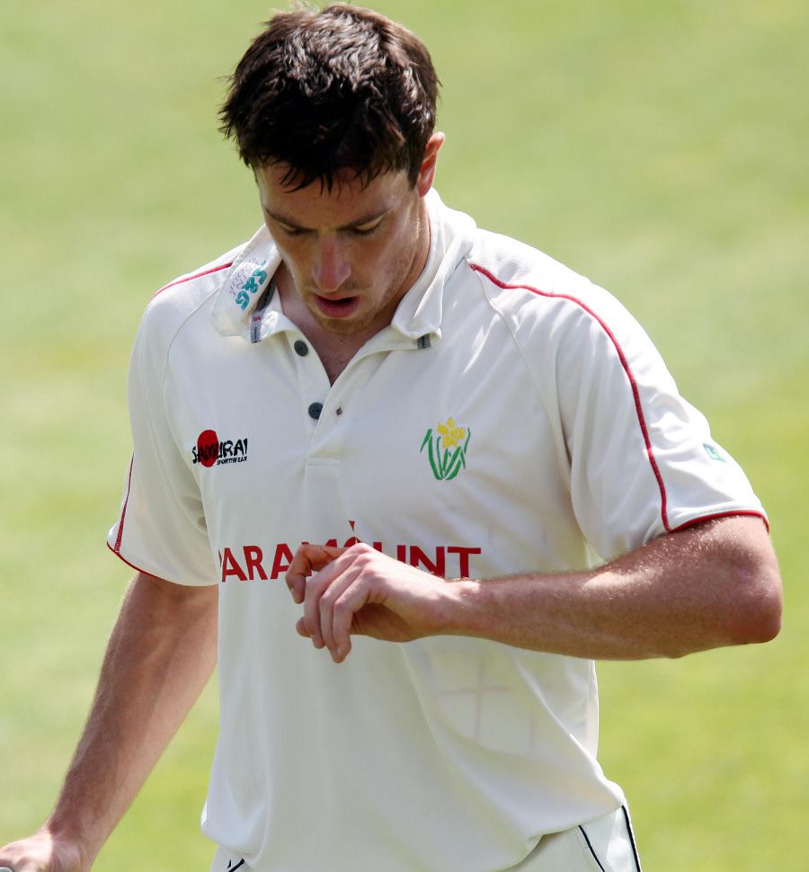 Will Owen checks the damage on his injured finger