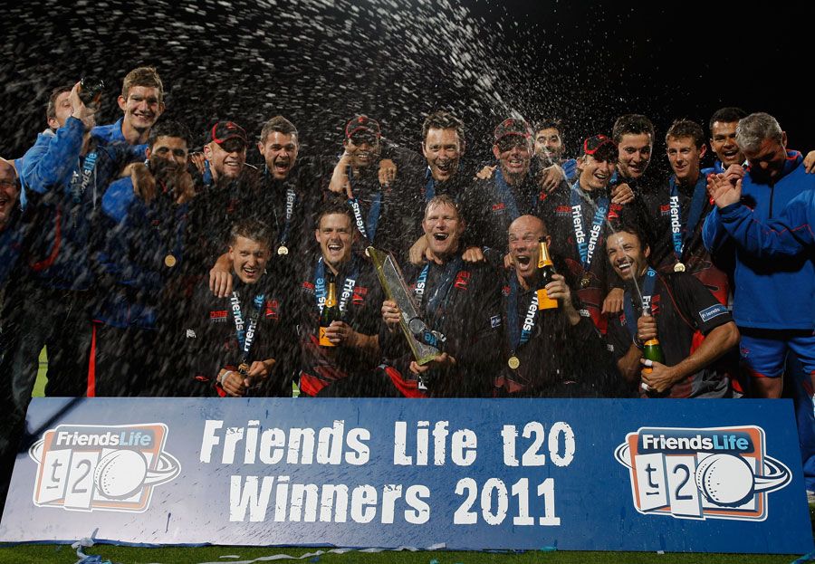 Leicestershire's players celebrate victory over Somerset in Twenty20 finals day at Edgbaston