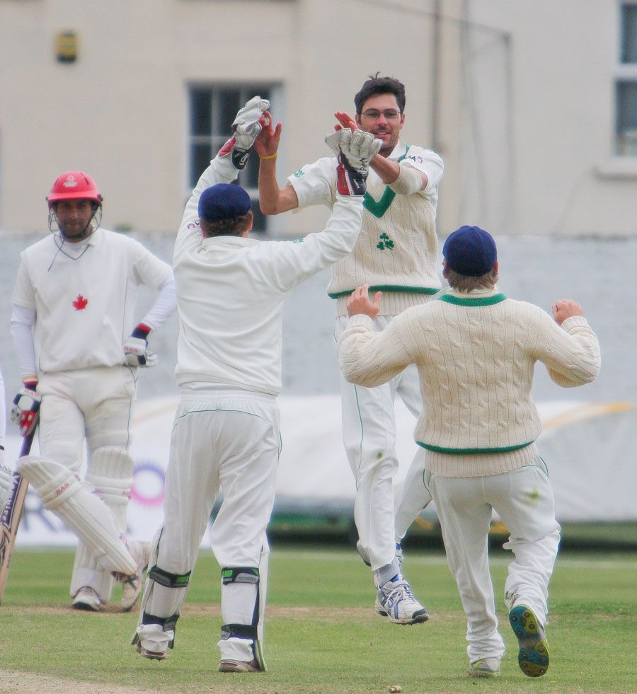 Albert Van Der Merwe celebrates a wicket