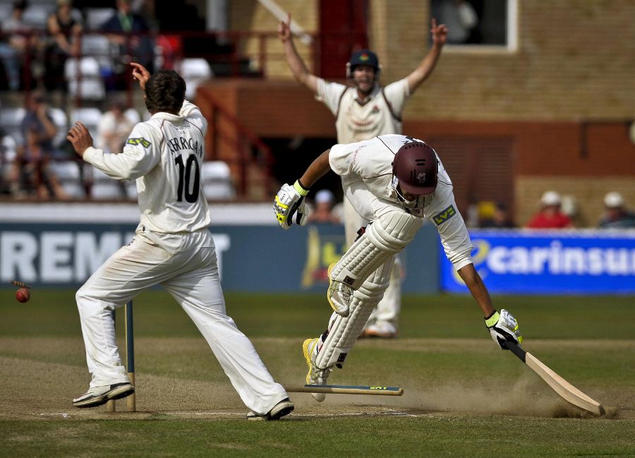 Gemaal Hussain was run out for a duck to end Somerset's innings