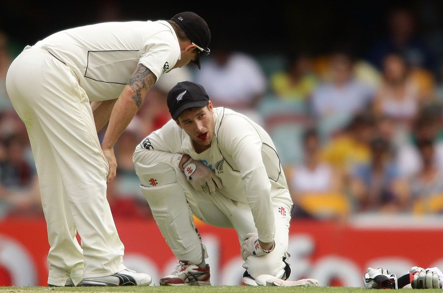 Reece Young was hit in the face when he couldn't get his gloves to a Daniel Vettori delivery that bounced unexpectedly