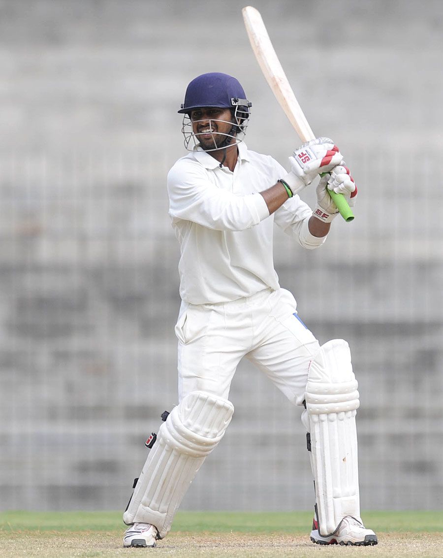Madhya Pradesh's Zafar Ali cuts during his 98