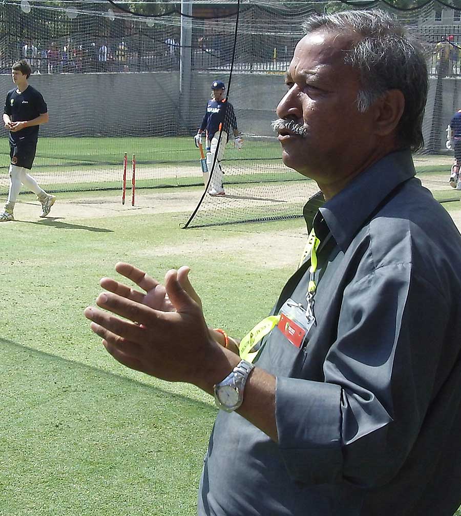 India's manager Shivlal Yadav at the nets