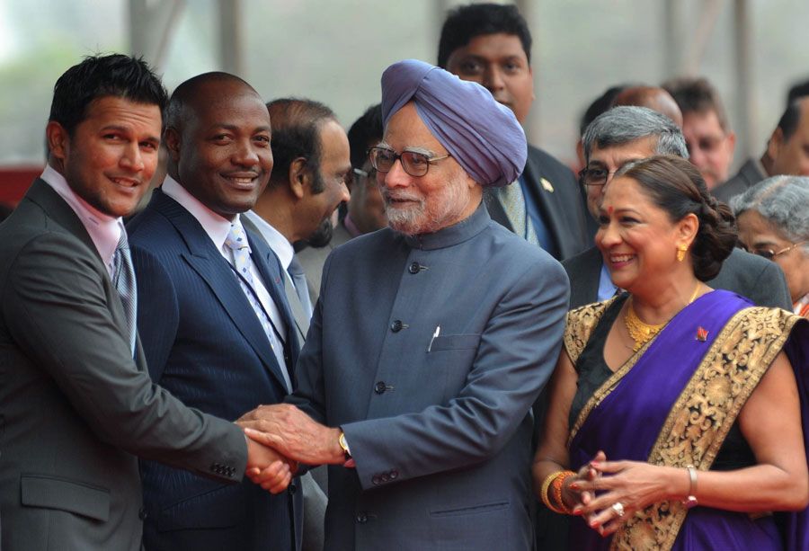 Daren Ganga and Brian Lara meet Indian Prime Minister Manmohan Singh