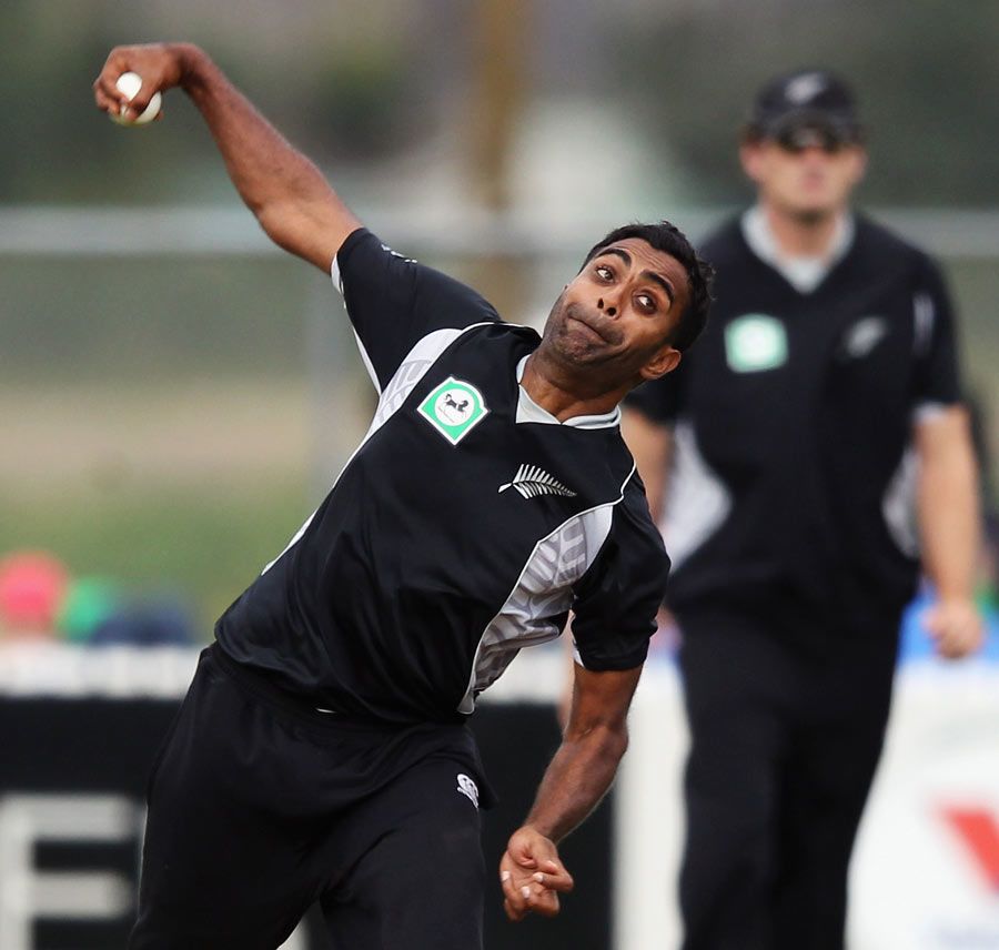 Legspinner Tarun Nethula in his delivery stride