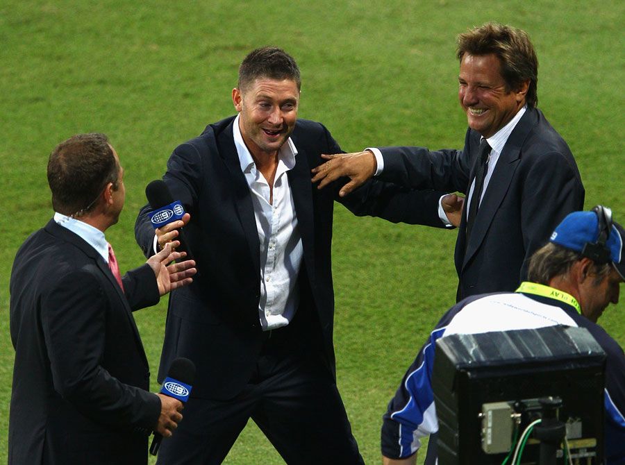 Michael Slater, Michael Clarke and Mark Nicholas have a bit of fun