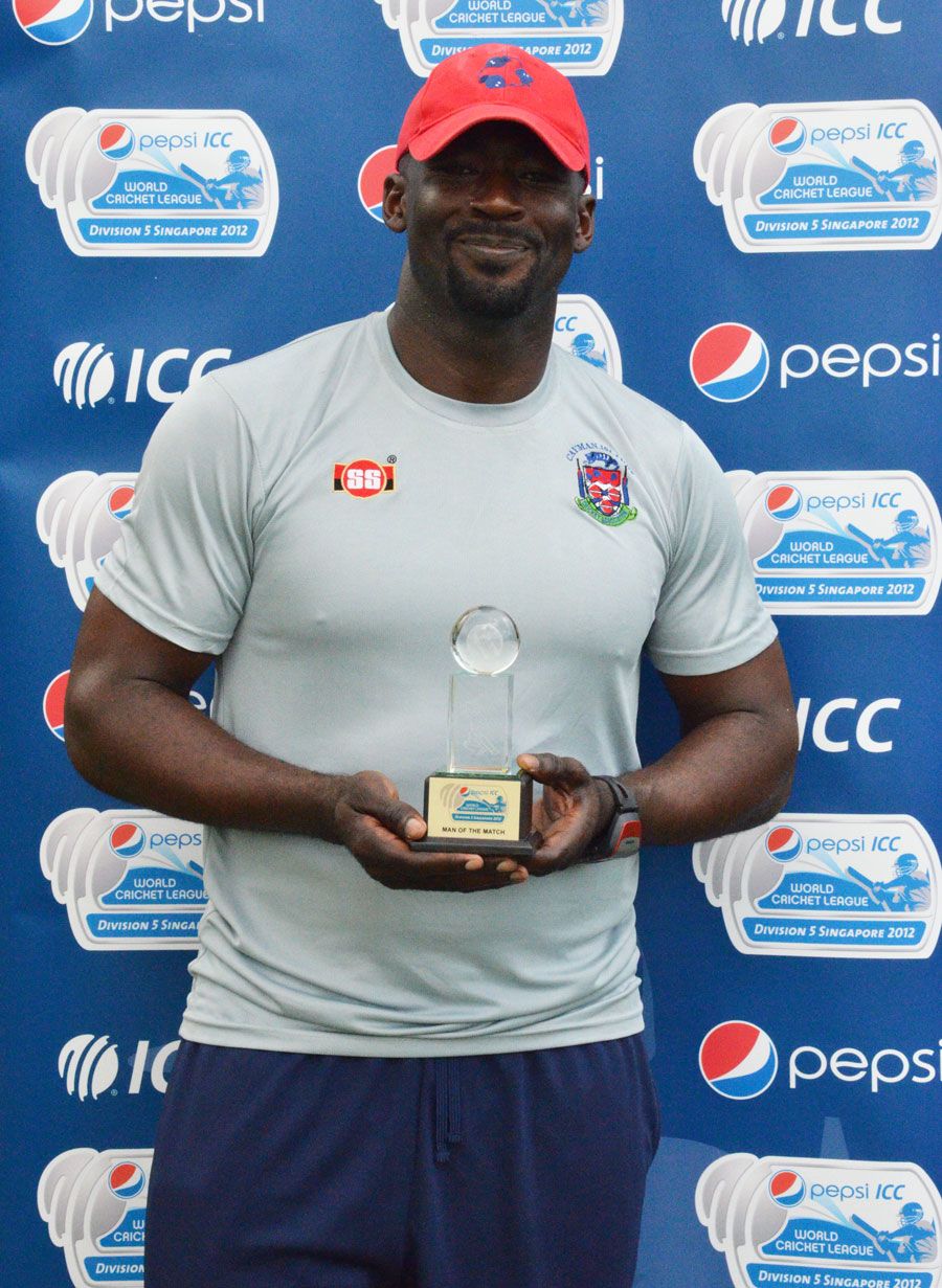 Ryan Bovell with the Man-of-the-Match award for his 5 for 9 