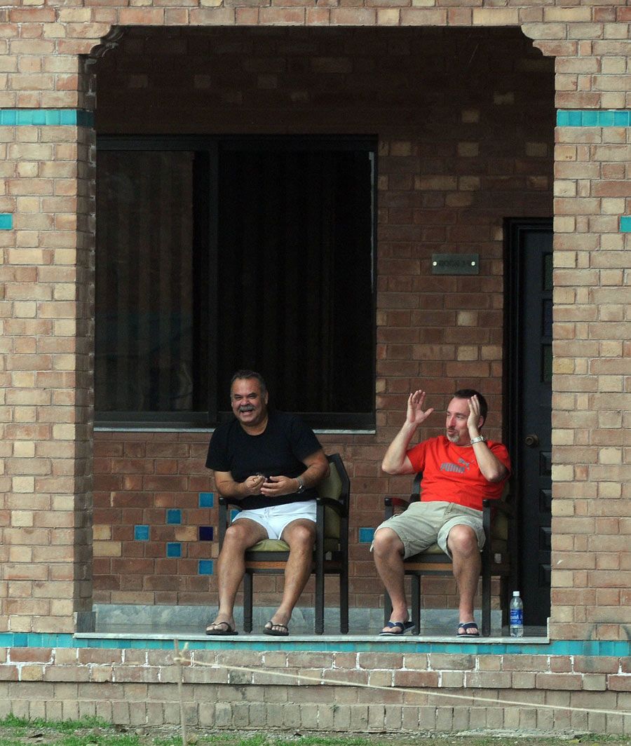 Dav Whatmore and Julien Fountain at the cricket academy in Lahore