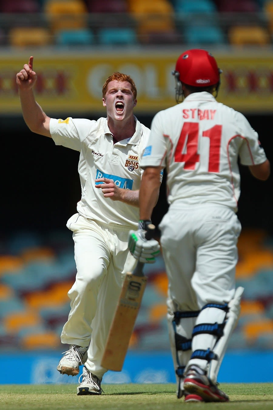 Alister McDermott celebrates a wicket