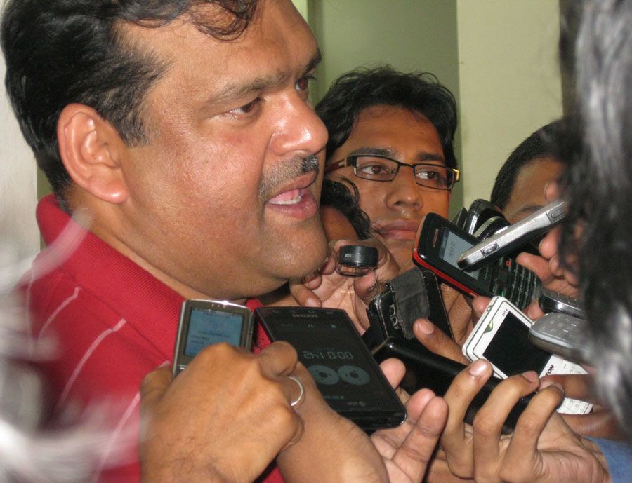 Bangladesh chief selector Akram Khan speaks to the media