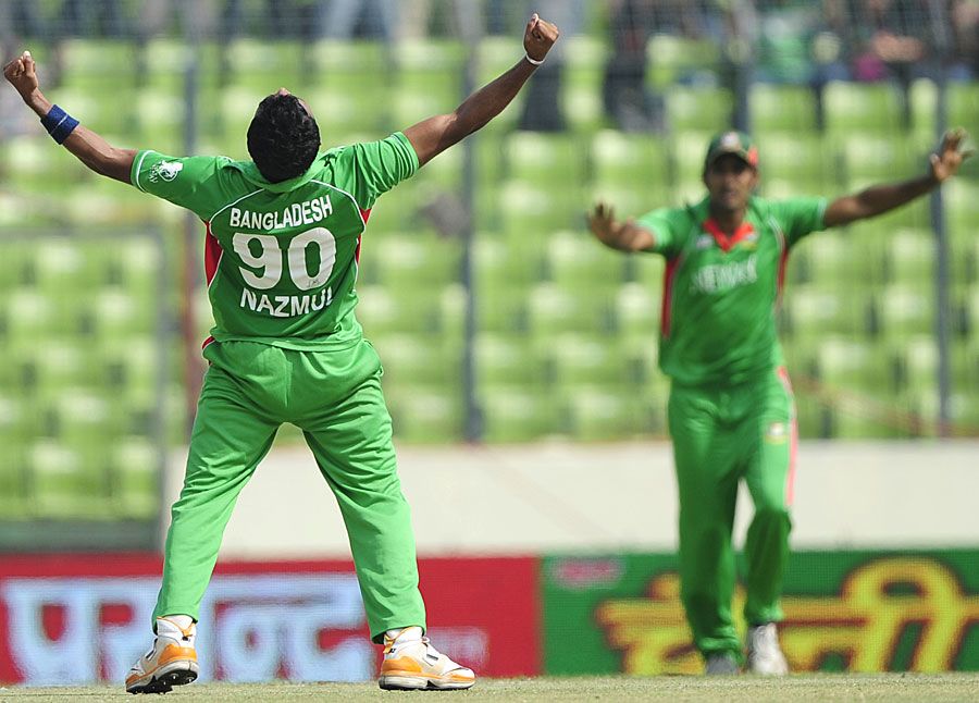 Nazmul Hossain celebrates an early wicket