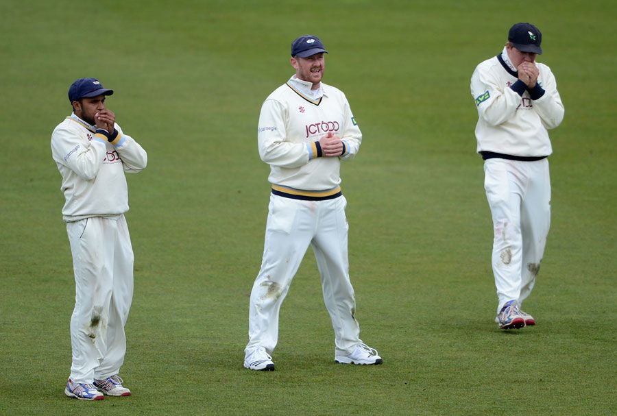 Adil Rashid, Anthony McGrath and Gary Ballance in the field