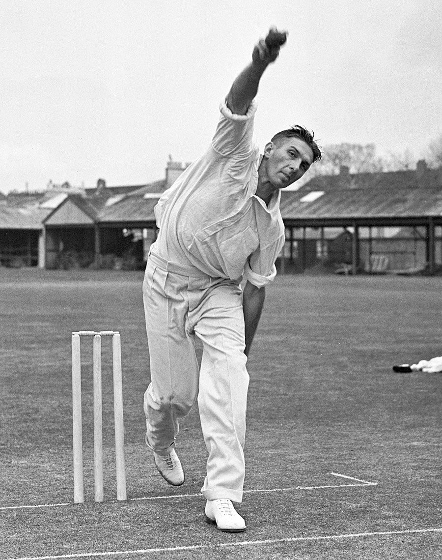Peter Heine bowls in the nets