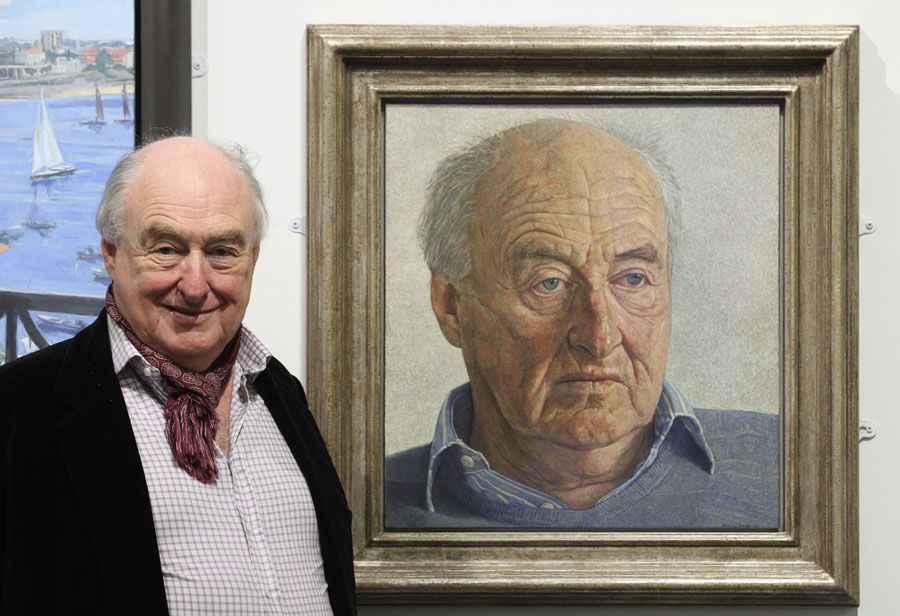 Henry Blofeld with a portrait of himself