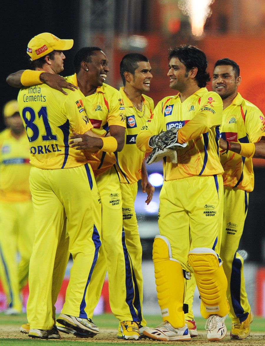Super Kings get together after a wicket