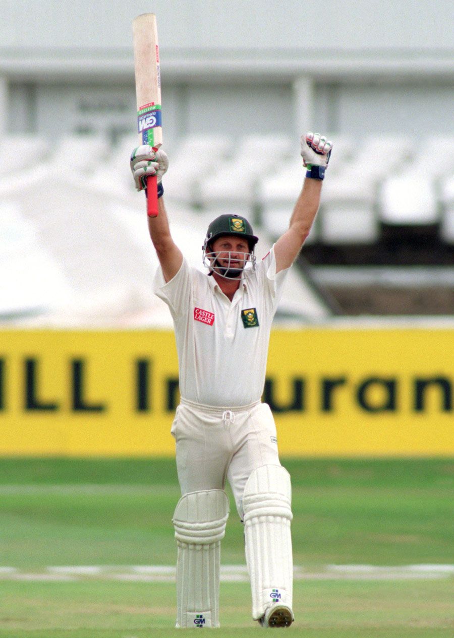 Peter Kirsten celebrates his maiden Test century