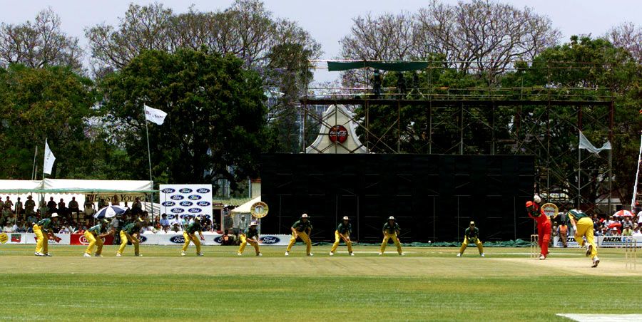 The Australian slip cordon lines up for David Mutendera