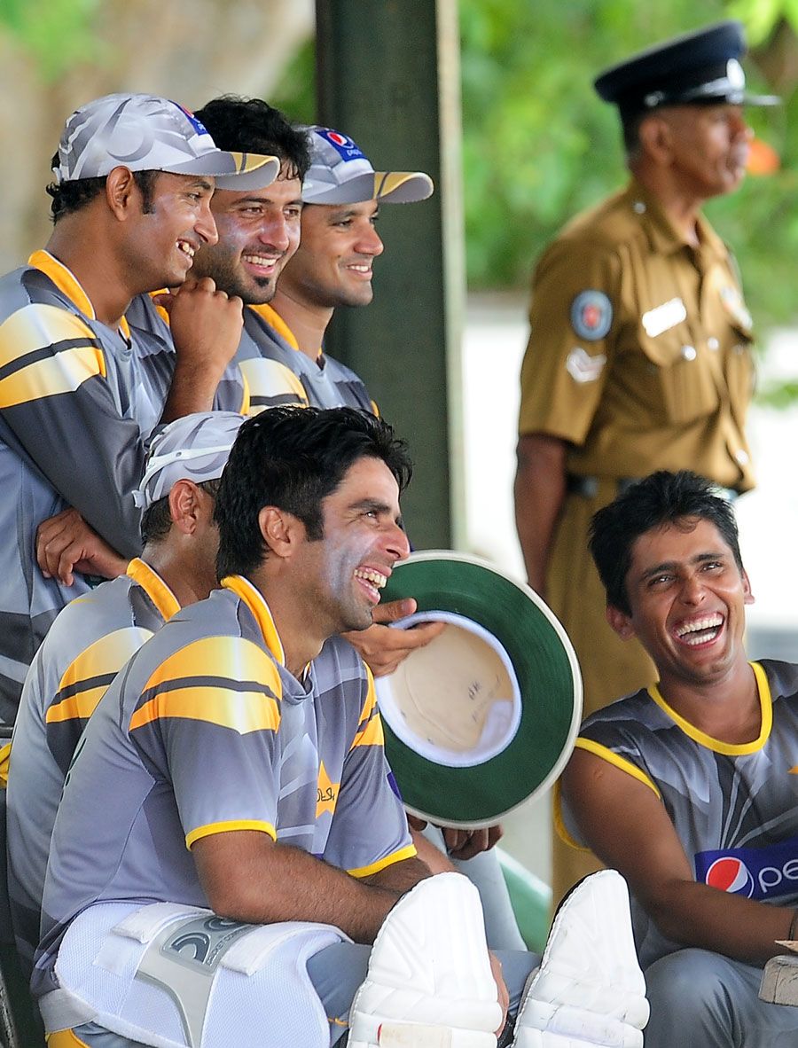 Pakistan share a joke during practice
