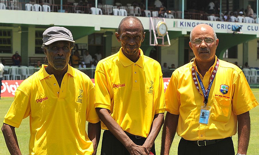 Former Jamaica and West Indies players Uton Dowe, Richard Austin and Jeff Dujon during the Jamaica 50 parade